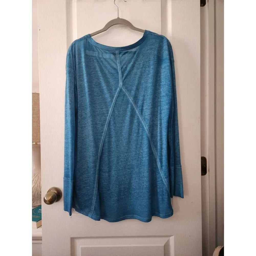 Maurices 24/7 Women's  V-Neck Lightweight Sweater Long Sleeve Cotton Blue size L